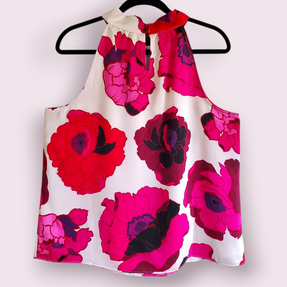 Talbots Women's‎ Floral Sleeveless Halter Top Tie Neck Pink Red Size L - Picture 2 of 5